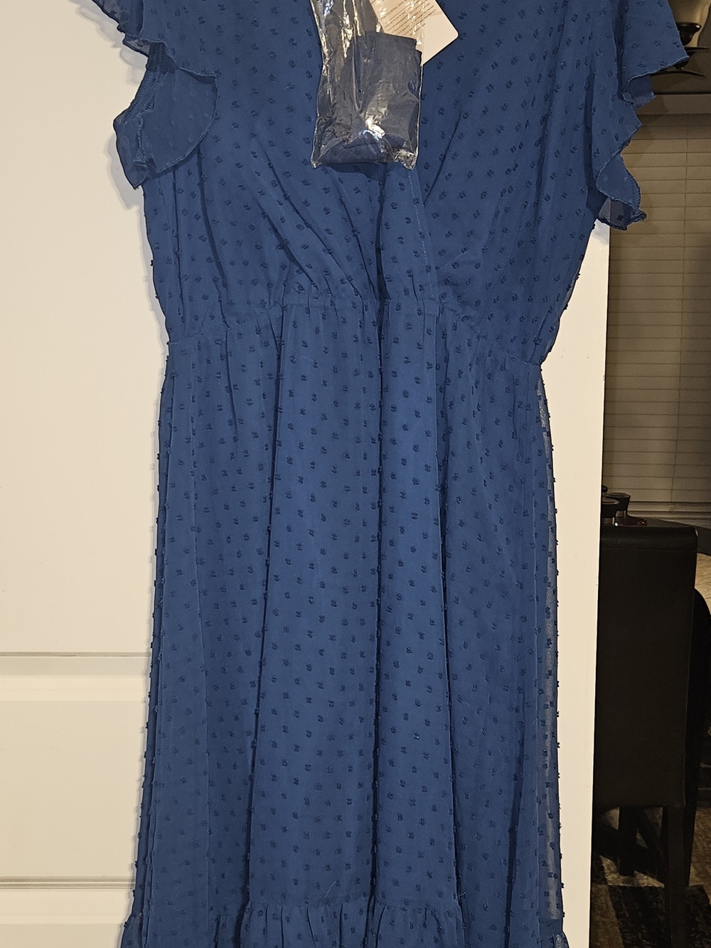 Girls' Blue Swiss Dot Ruffle Sleeve Dress